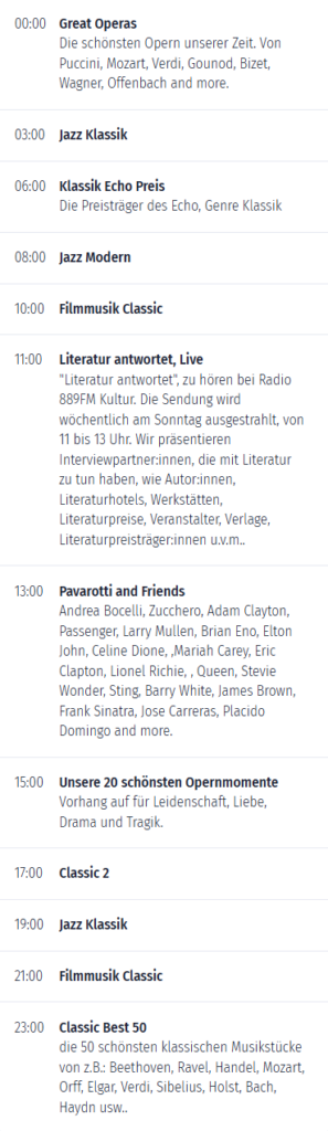 Radio 889FM Kultur, 889FM Kultur, Radio 889FM, die kulturelle Quelle, Literatur antwortet, Programmplan